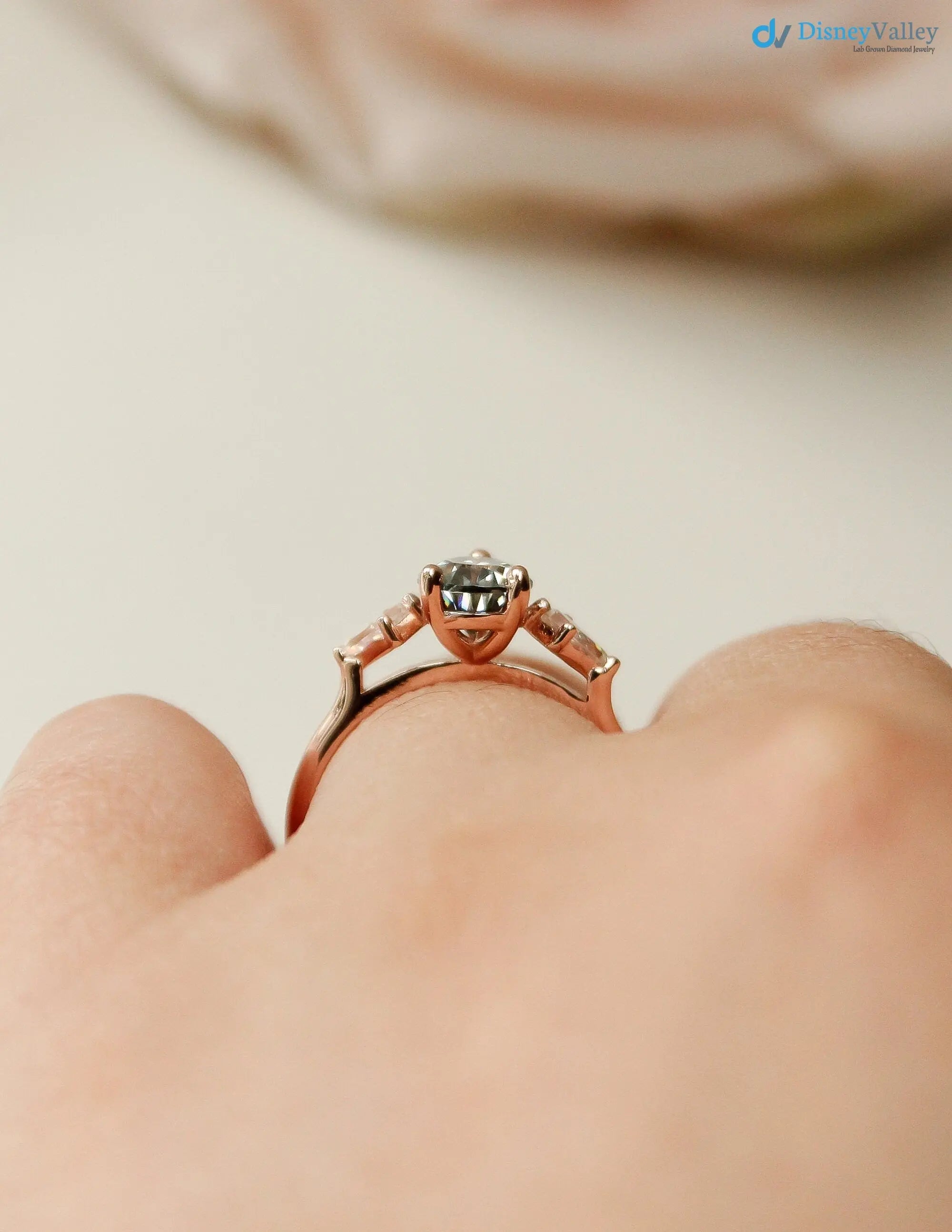 pear cut with solid Gold Grey lab grown Wedding Ring - DisneyValley