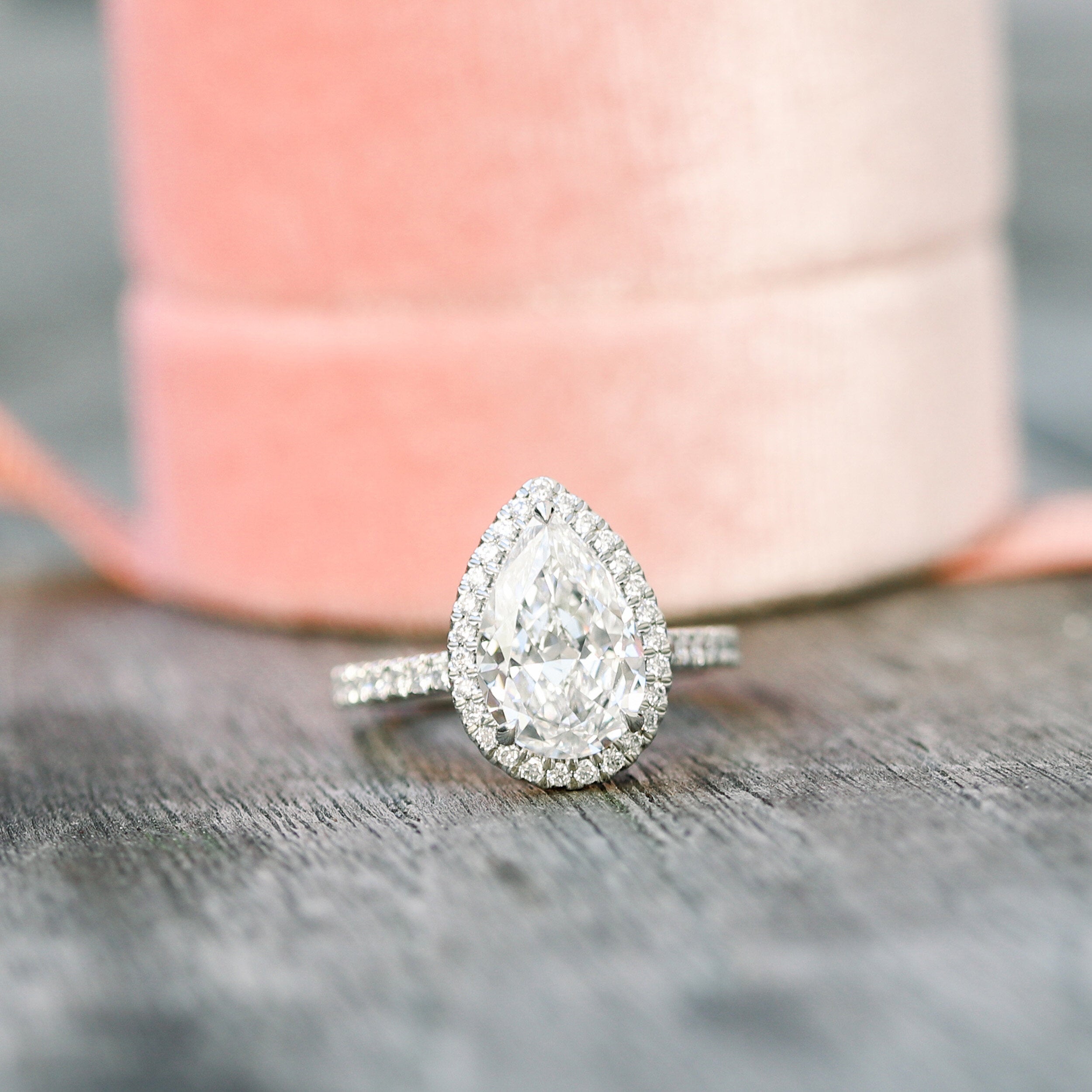 2.0 CT Pear Cut Moissanite Halo Setting Engagement Ring