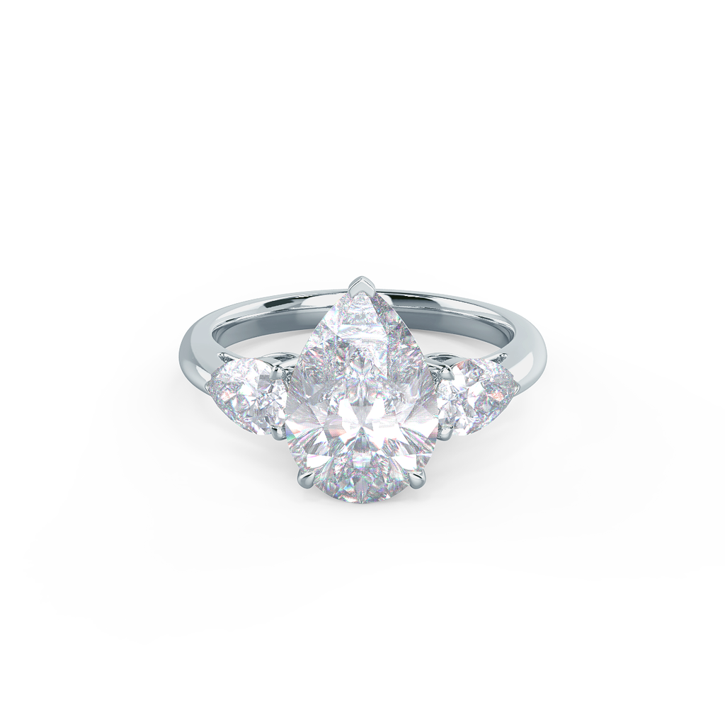 2.0 CT Pear Cut Moissanite Three Stone Engagement Ring