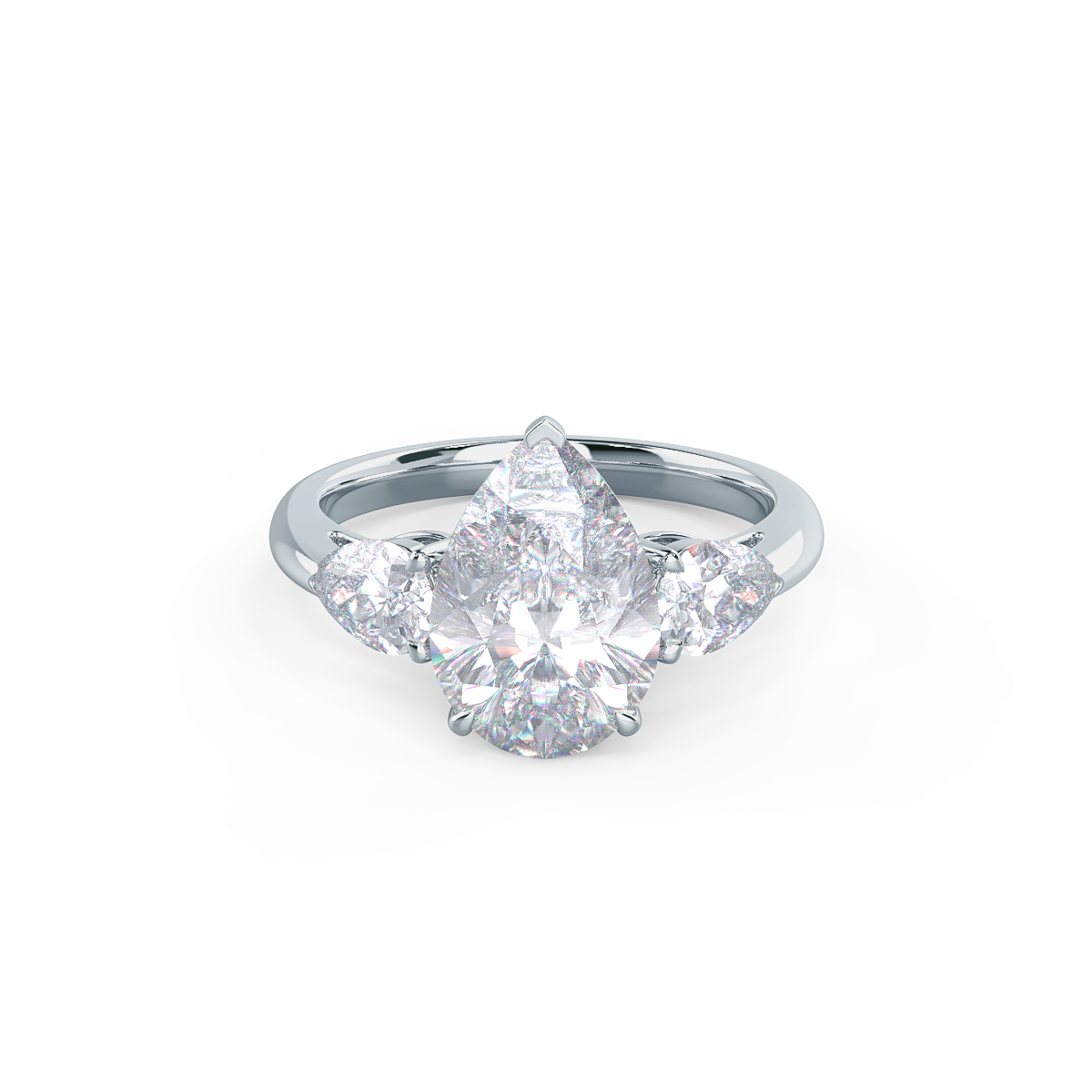 2.0 CT Pear Cut Moissanite Three Stone Engagement Ring