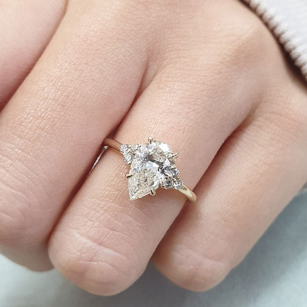 1.60 CT Pear Cut Moissanite Cluster Engagement Ring