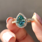 Cyan Blue Pear Cut Engagement Ring In Halo Style