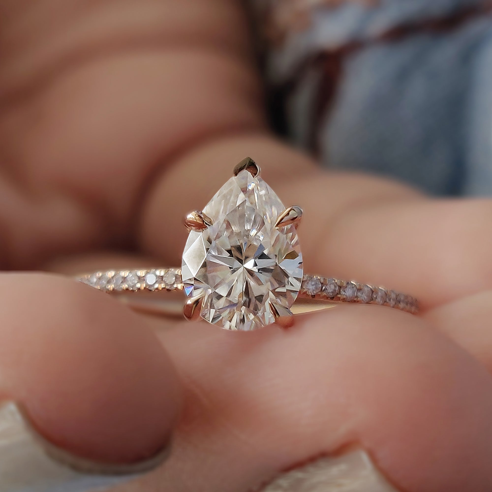 Pear Shaped Engagement Ring With Pave Setting Main image