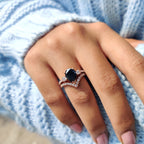 Black Pear Engagement Ring With Curved Wedding Band
