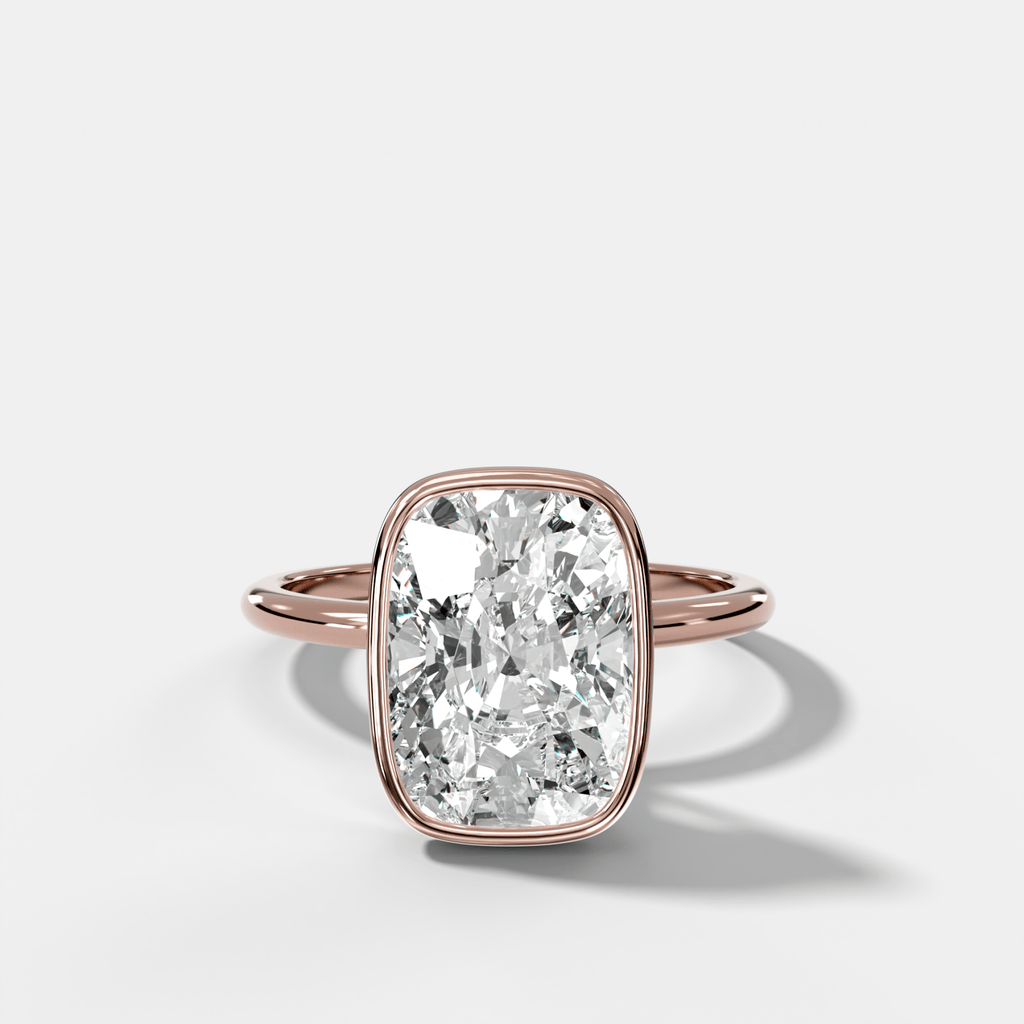 Penumbra Bezel Hidden Halo Engagement Ring with Elongated Cushion Cut