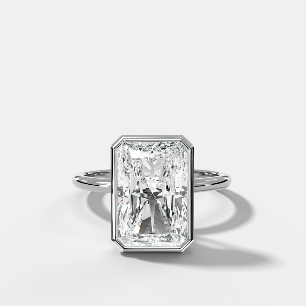 Penumbra Bezel Hidden Halo Engagement Ring with Elongated Radiant Cut