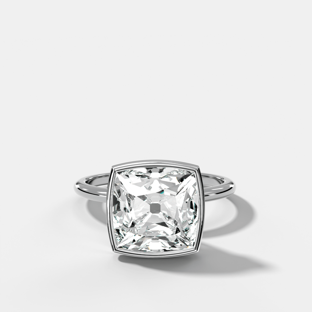 Penumbra Bezel Hidden Halo Engagement Ring with Old Mine Cut