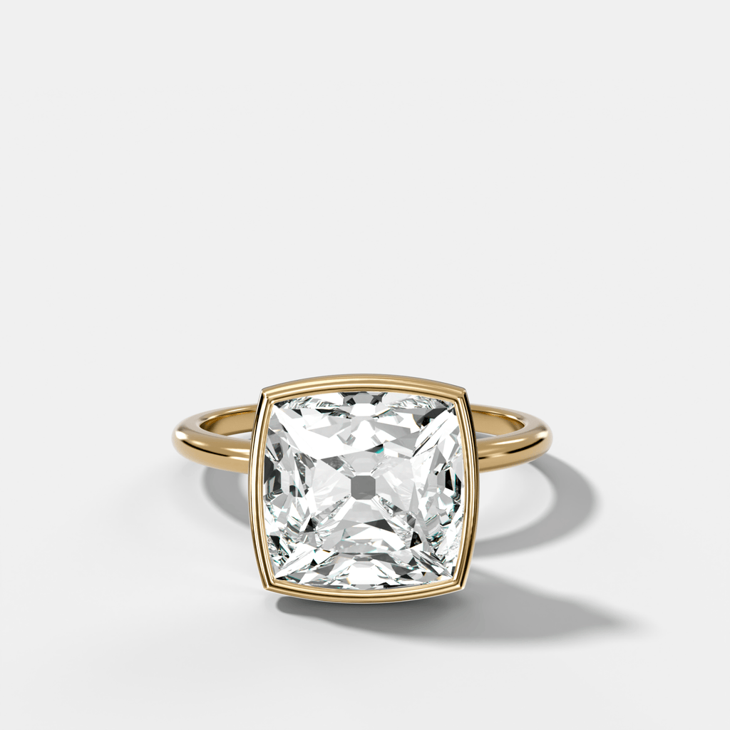 Penumbra Bezel Hidden Halo Engagement Ring with Old Mine Cut