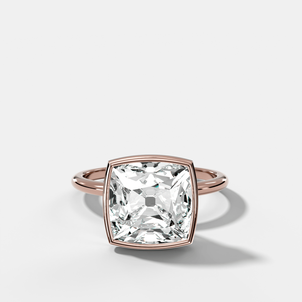 Penumbra Bezel Hidden Halo Engagement Ring with Old Mine Cut