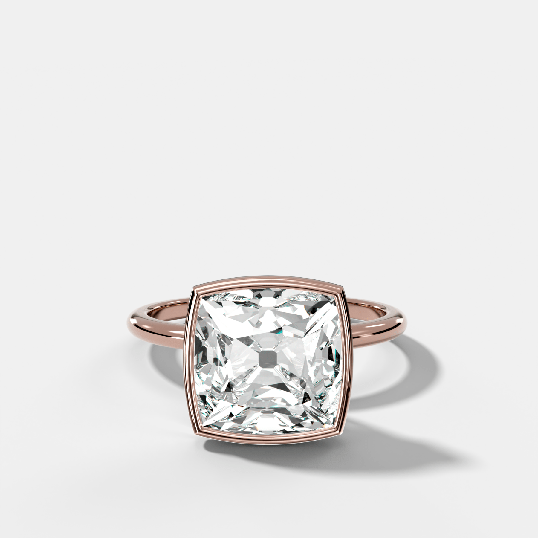 Penumbra Bezel Hidden Halo Engagement Ring with Old Mine Cut
