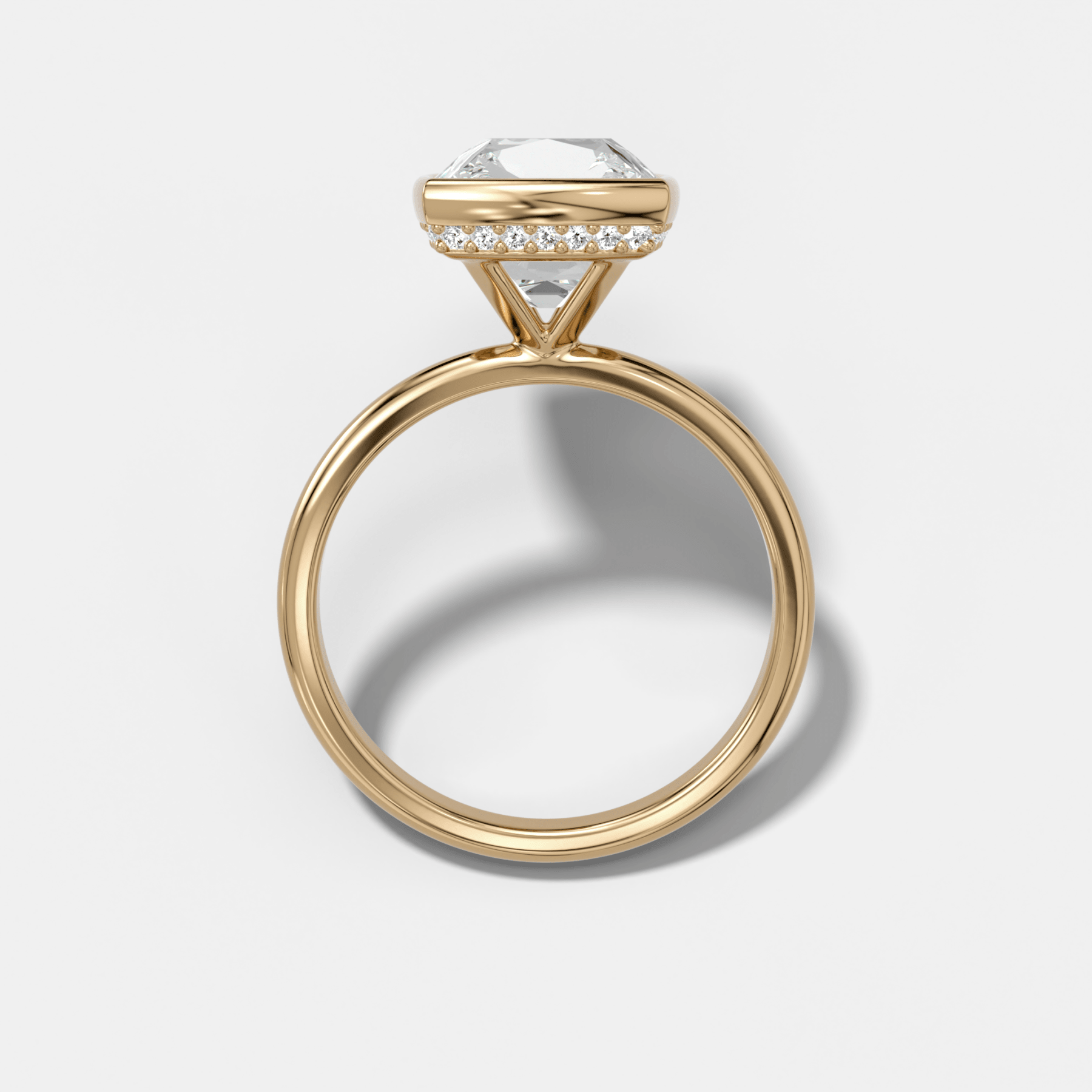 Penumbra Bezel Hidden Halo Engagement Ring with Old Mine Cut