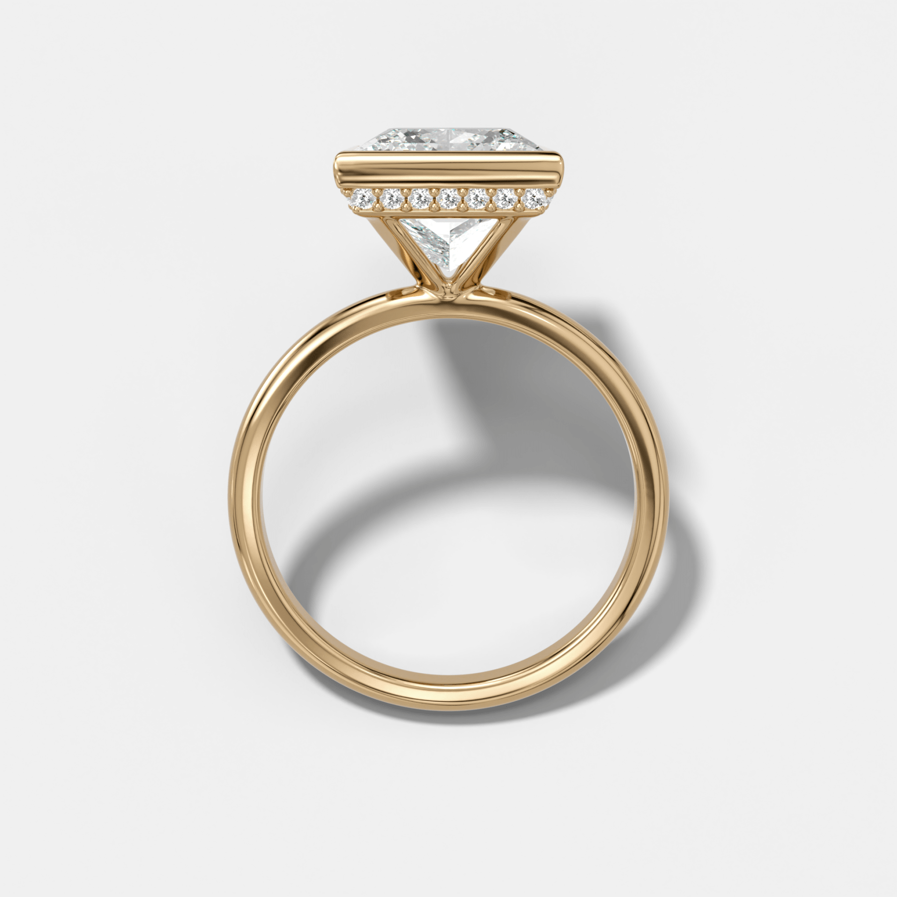 Penumbra Bezel Hidden Halo Engagement Ring with Princess Cut