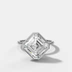 Penumbra Bezel Hidden Halo Engagement Ring with Tilted Asscher Cut