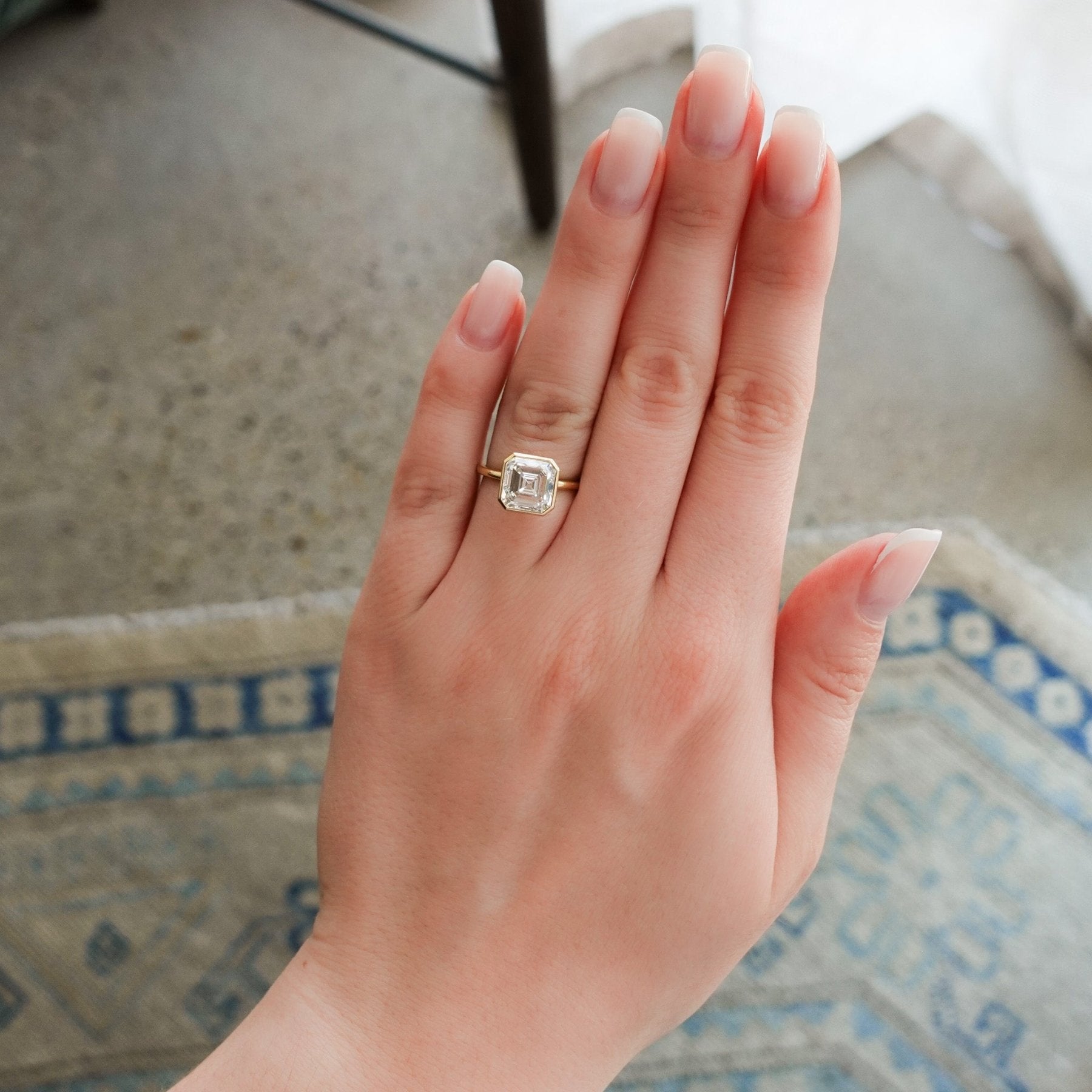 Penumbra Bezel Set Engagement Ring With 3.58ct Asscher Cut Lab Grown Diamond
