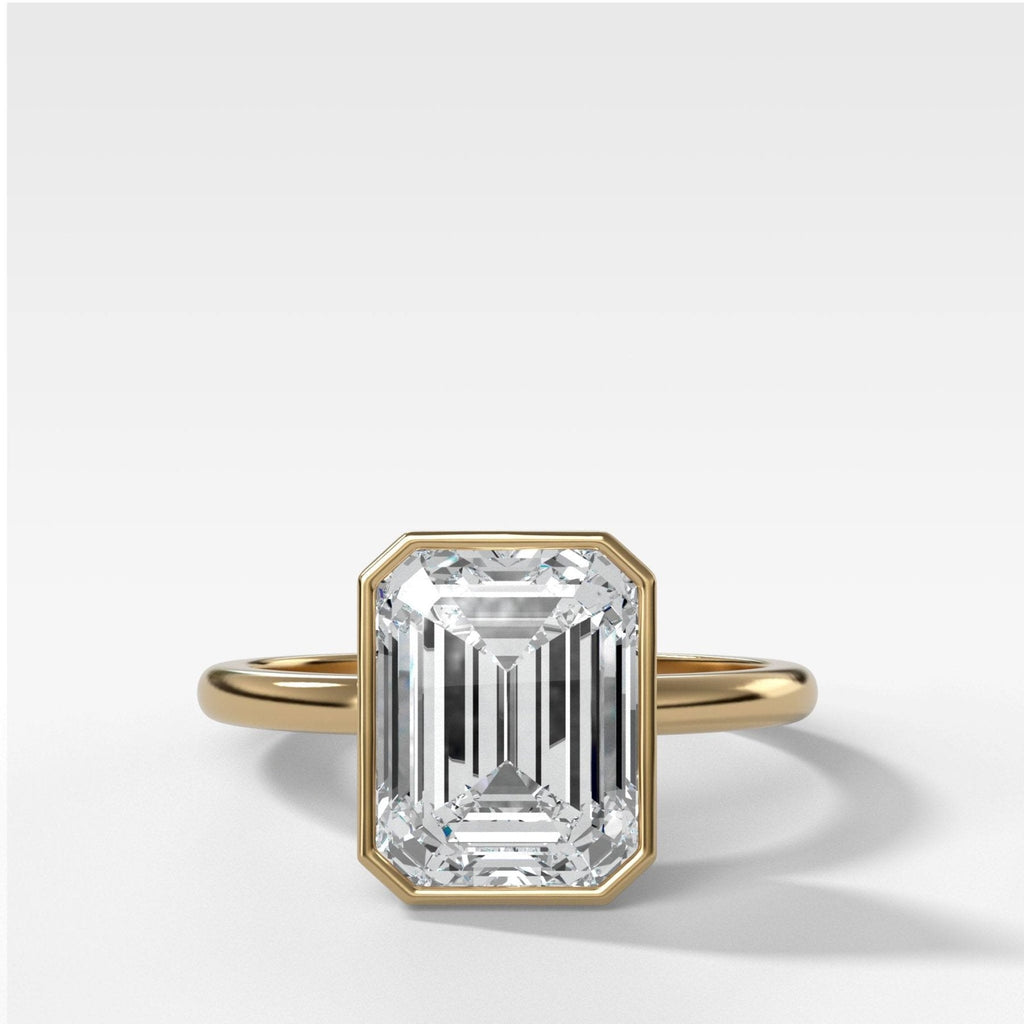 Penumbra Bezel Set Engagement Ring with GIA 3.02ct Lab Grown Emerald Cut Diamond