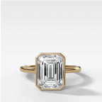 Penumbra Bezel Set Engagement Ring with GIA 3.02ct Lab Grown Emerald Cut Diamond