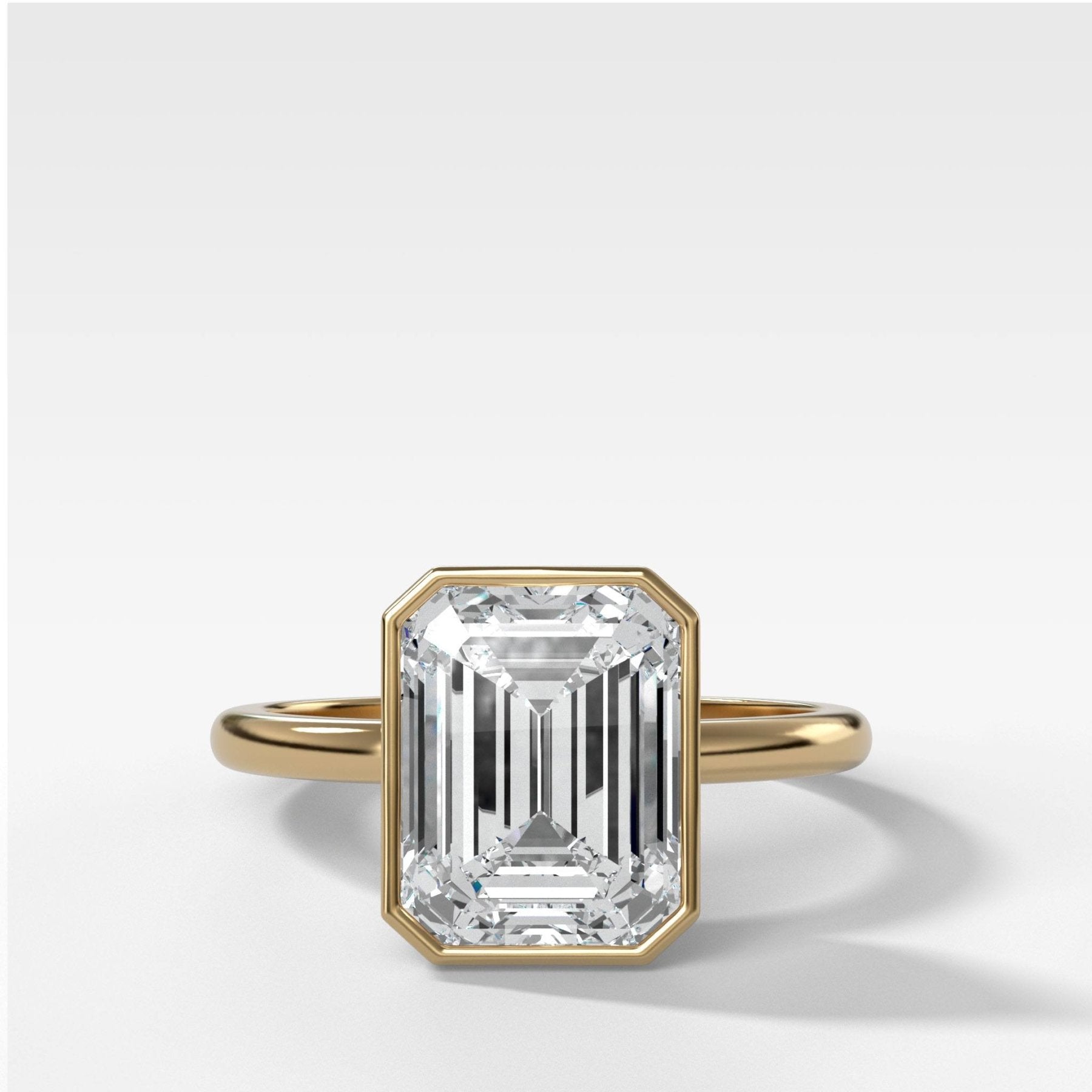 Penumbra Bezel Set Engagement Ring with GIA 3.02ct Lab Grown Emerald Cut Diamond