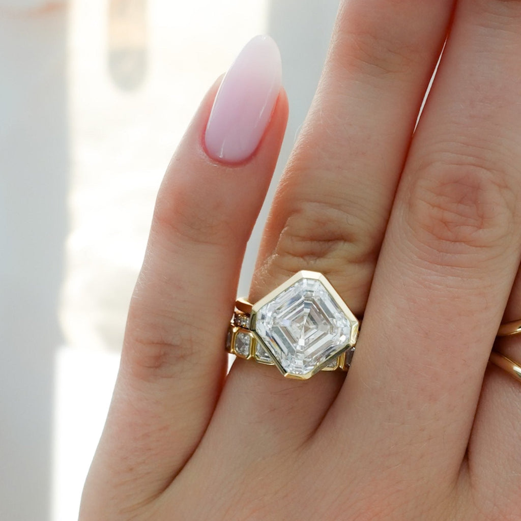 Penumbra Bezel Set Engagement Ring With Tilted Asscher Cut