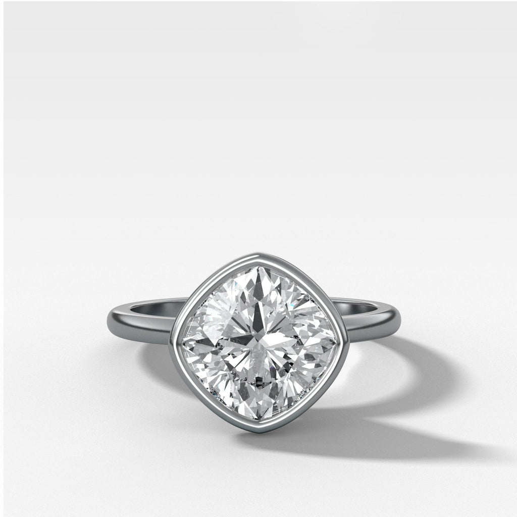 Penumbra Bezel Set Engagement Ring With Tilted Square Cushion Cut