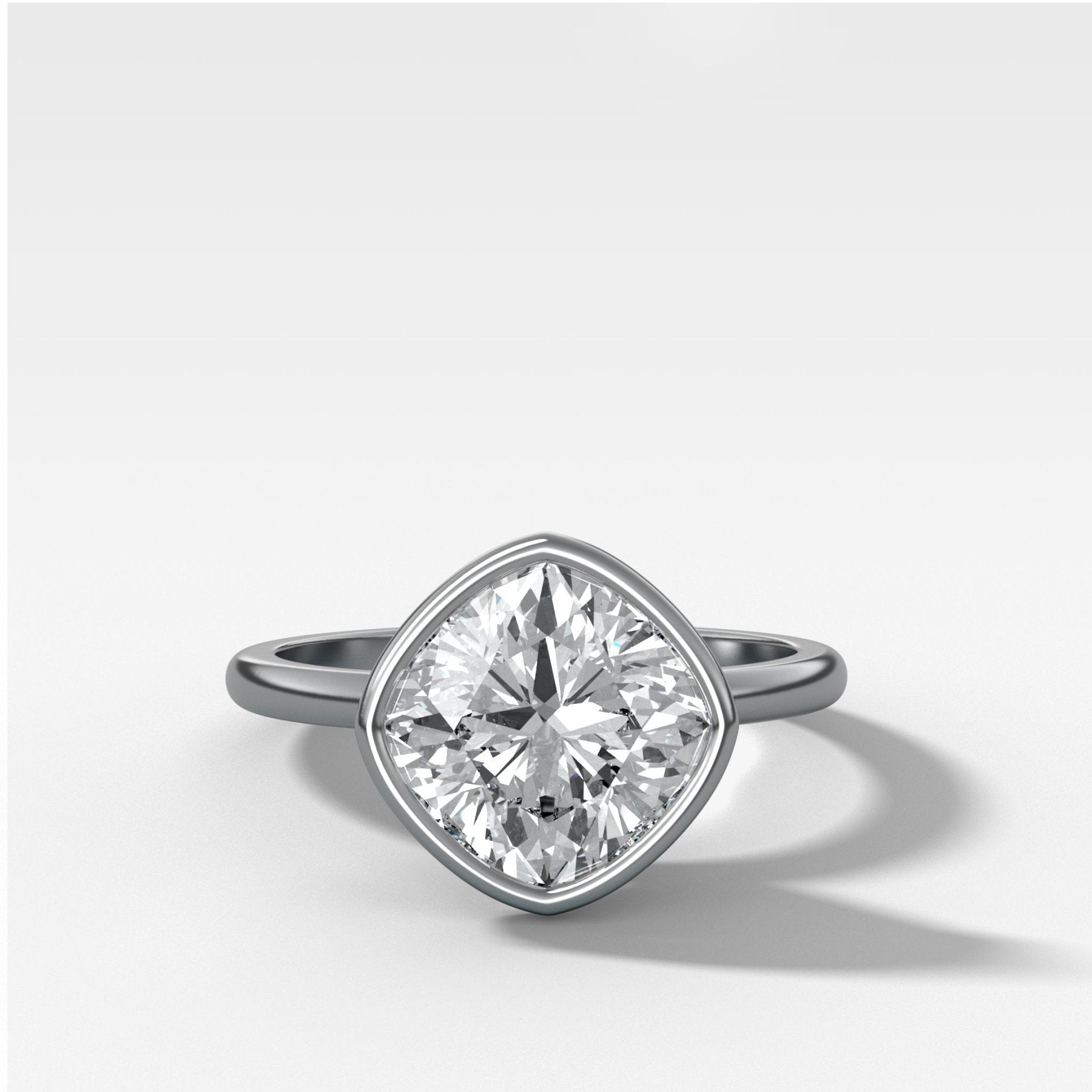 Penumbra Bezel Set Engagement Ring With Tilted Square Cushion Cut