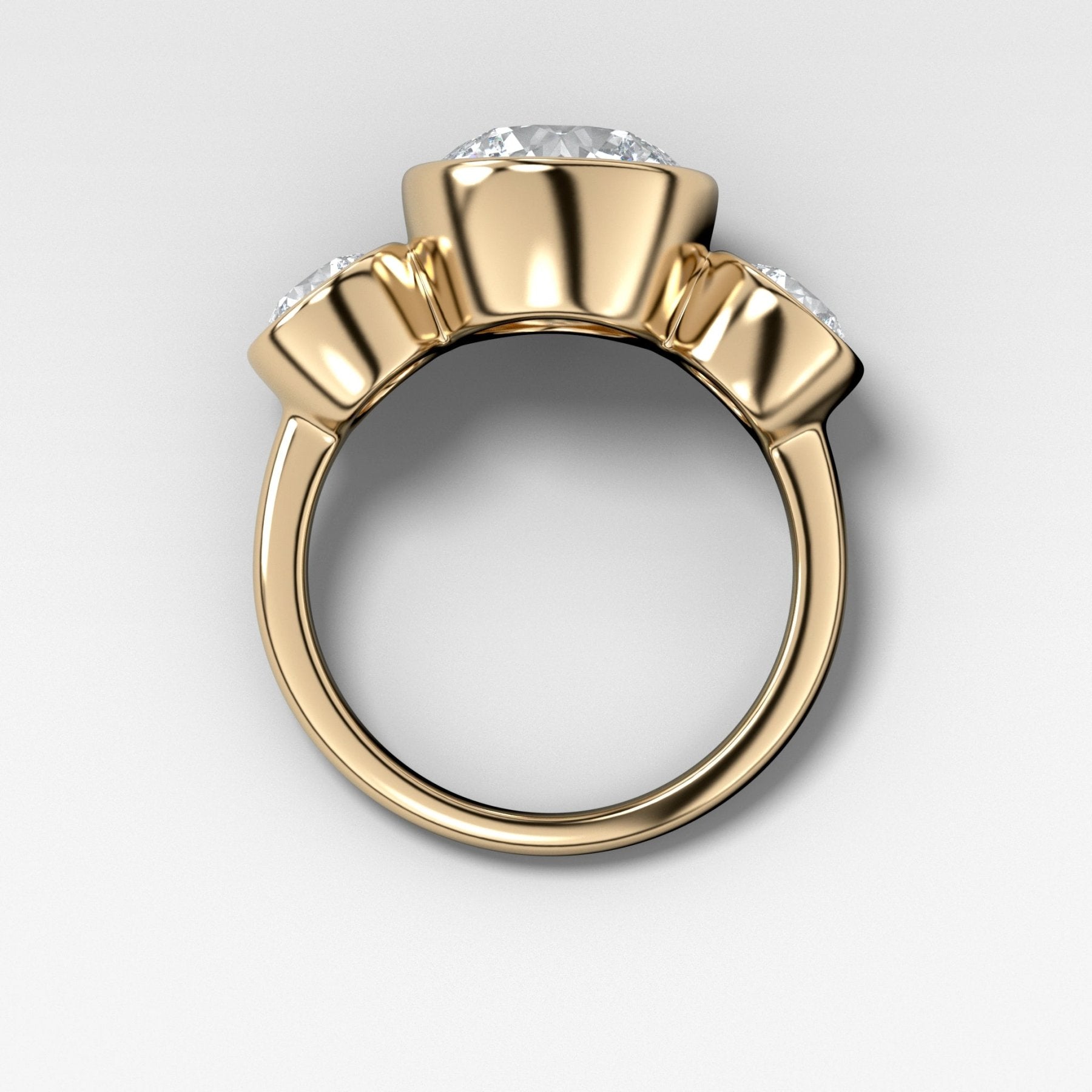 Penumbra Bezel Triad Engagement Ring With 3.14ct Lab Grown Round Cut Diamond