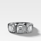 Penumbra Bezel Triad Engagement Ring With Asscher Cut Diamonds