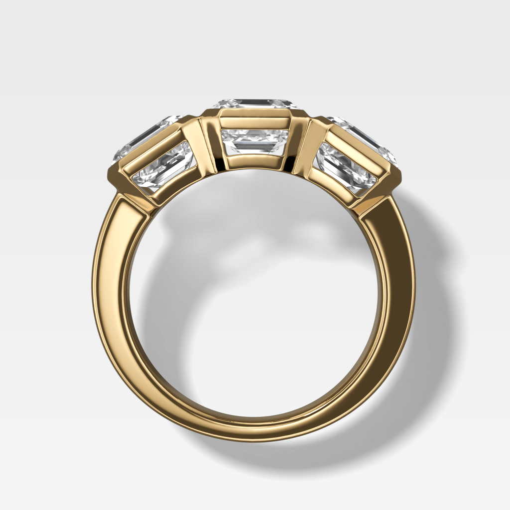 Penumbra Bezel Triad Engagement Ring With Asscher Cut Diamonds