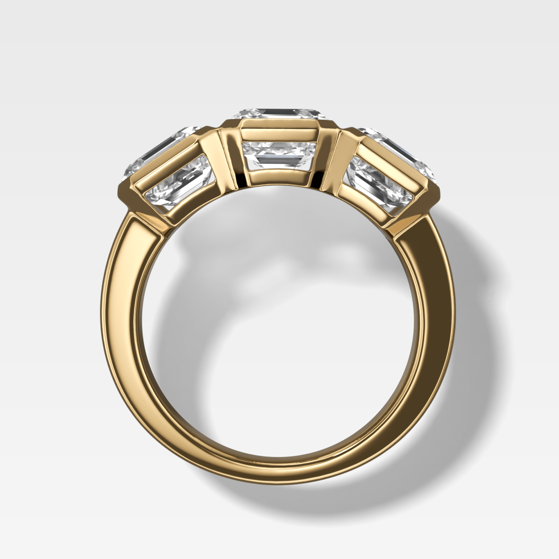 Penumbra Bezel Triad Engagement Ring With Asscher Cut Diamonds