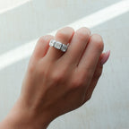 Penumbra Bezel Triad Engagement Ring With Asscher Cut Diamonds