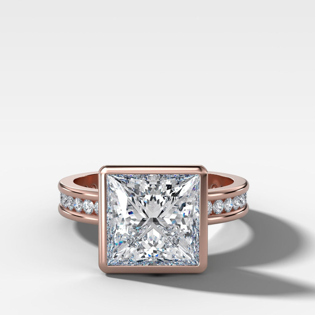 Petite Channel Bezel Set Engagement Ring with Princess Cut Diamond