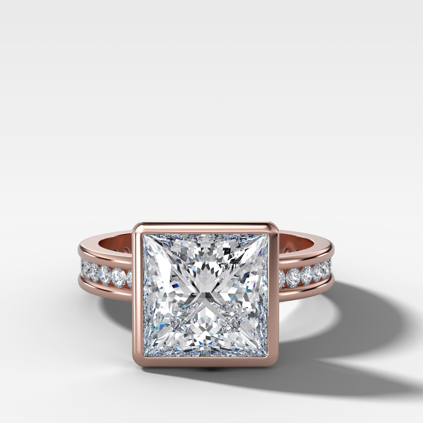 Petite Channel Bezel Set Engagement Ring with Princess Cut Diamond