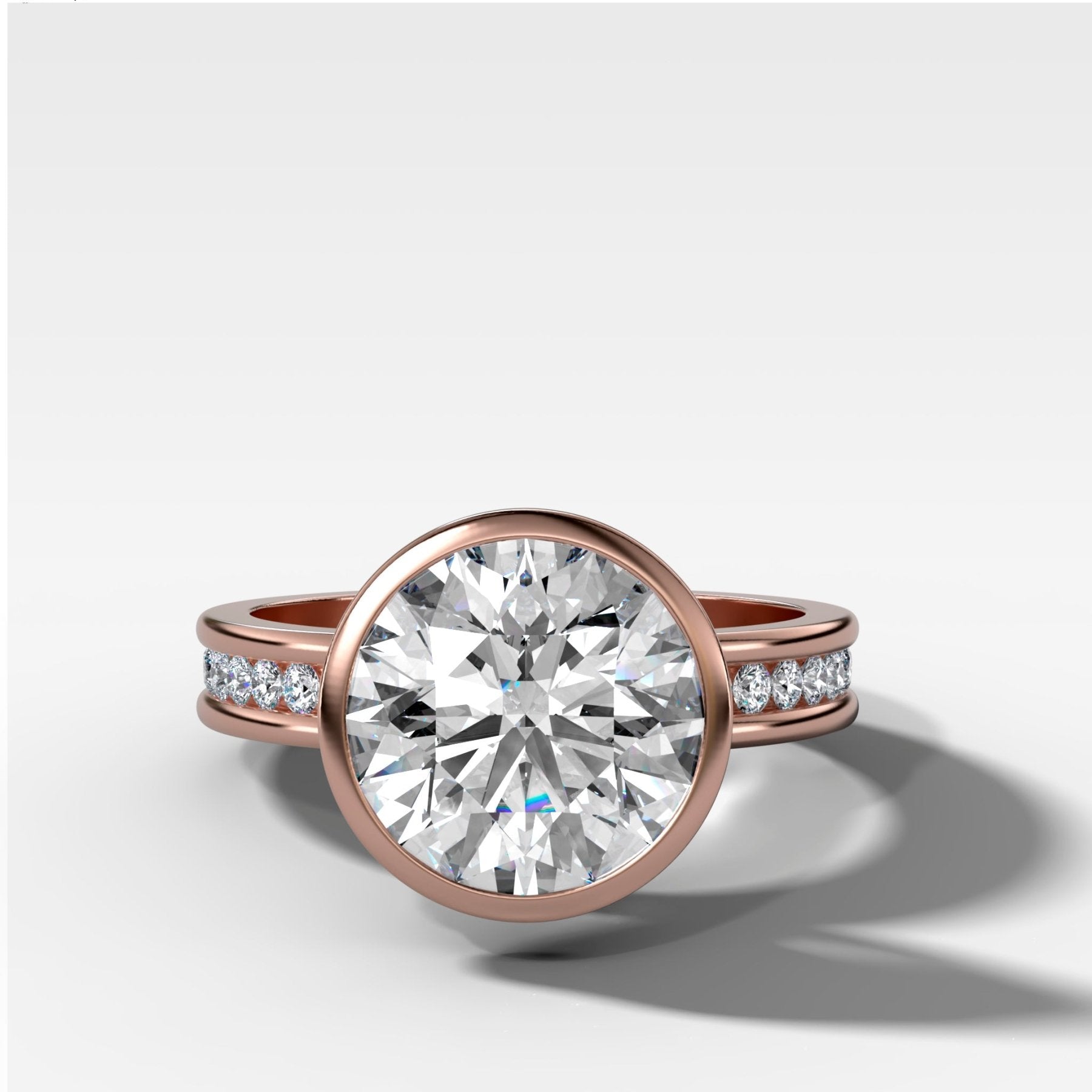 Petite Channel Bezel Set Engagement Ring with Round Cut Diamond