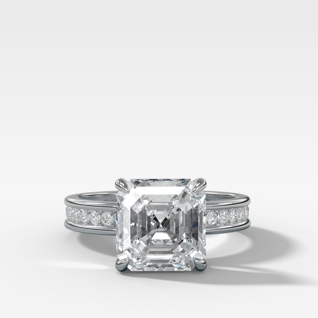 Petite Channel Set Engagement Ring with Asscher Cut Diamond