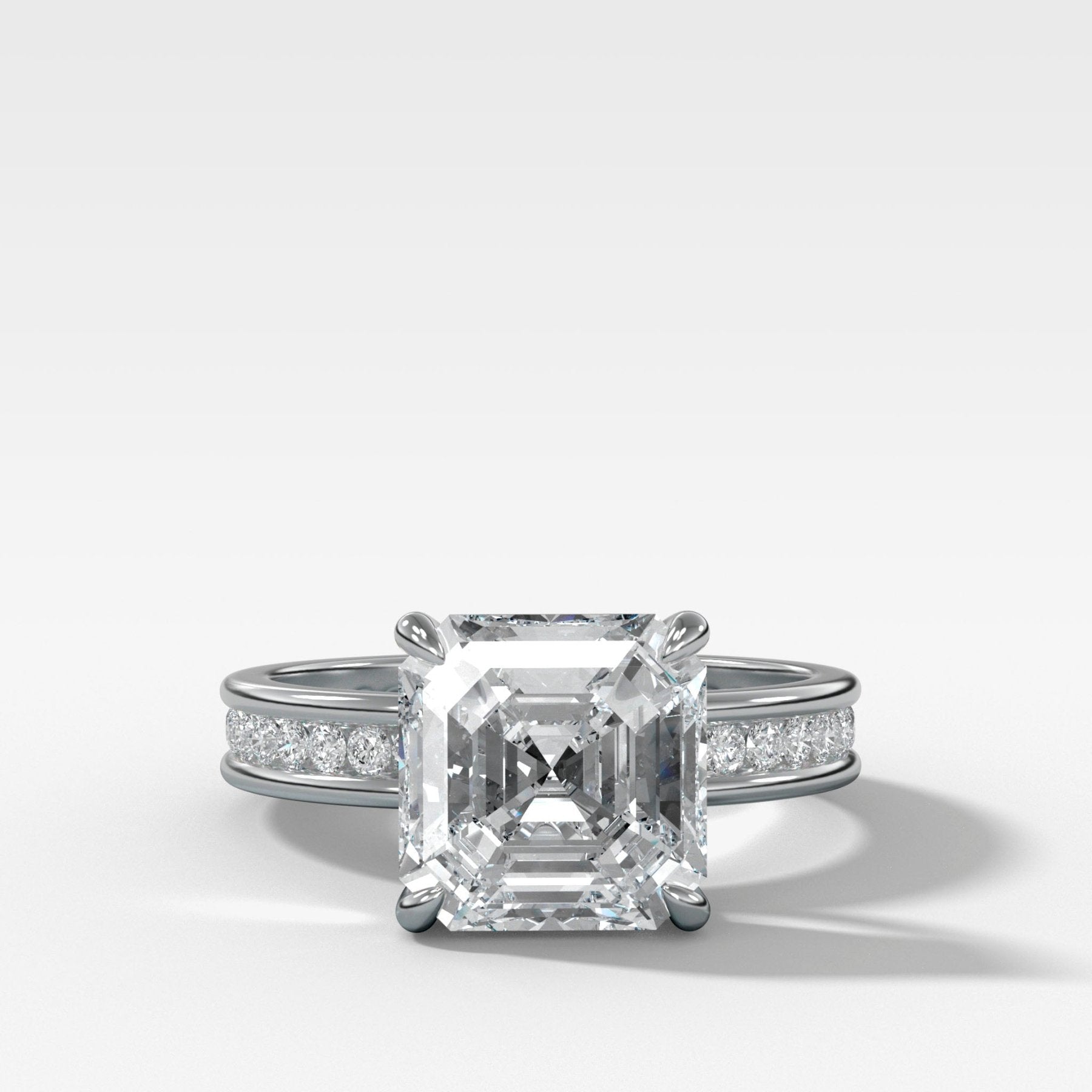 Petite Channel Set Engagement Ring with Asscher Cut Diamond