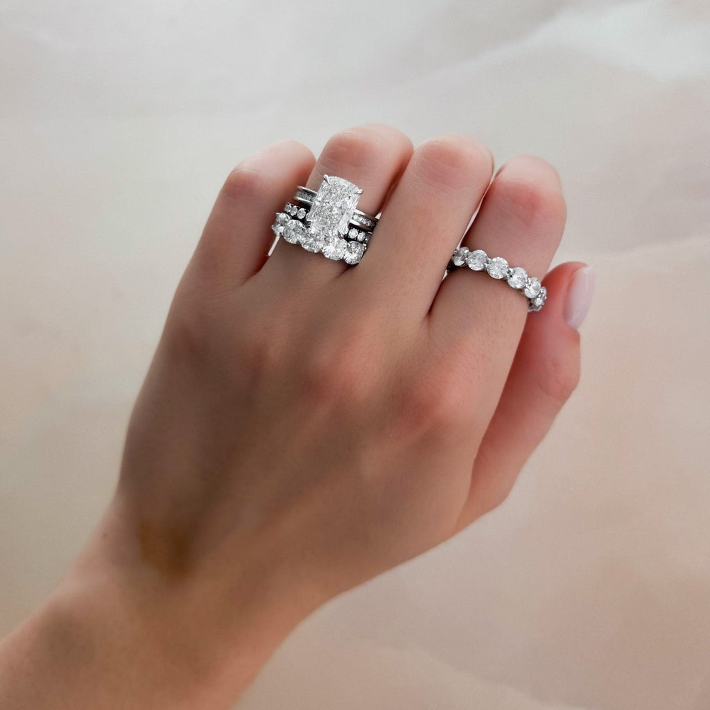 Petite Channel Set Engagement Ring with Lab Grown 3.06ct Elongated Cushion Cut Diamond