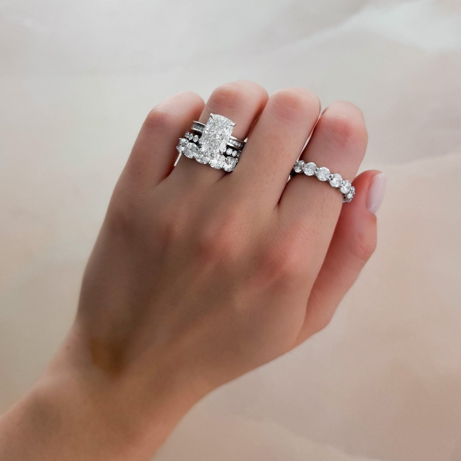 Petite Channel Set Engagement Ring with Lab Grown 3.06ct Elongated Cushion Cut Diamond
