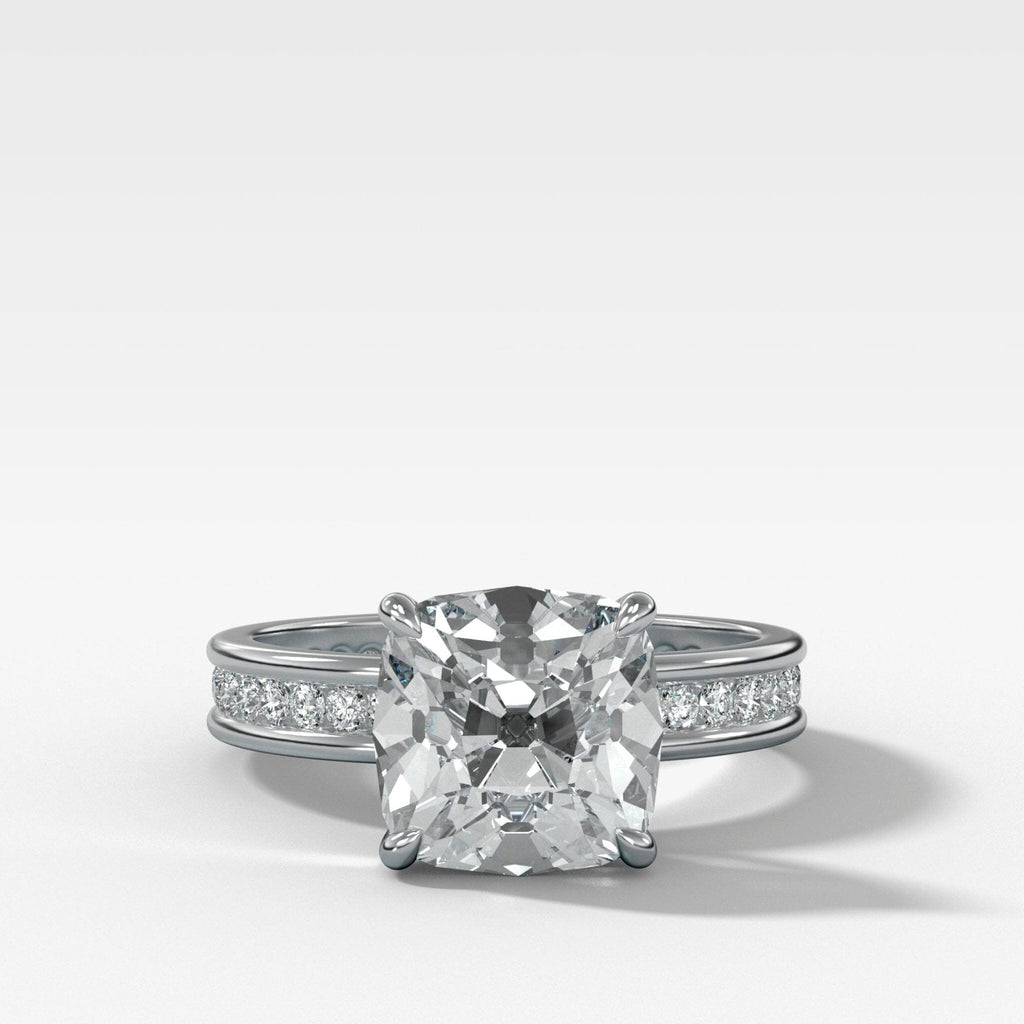 Petite Channel Set Engagement Ring with Old Mine Cut Diamond