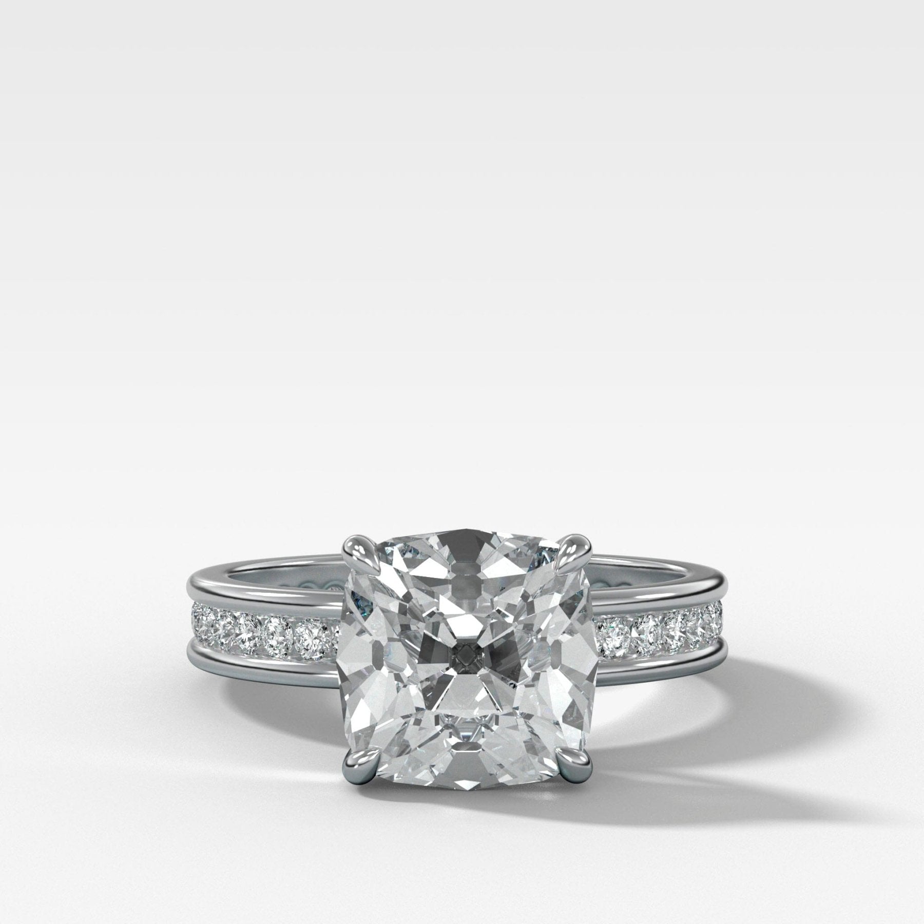 Petite Channel Set Engagement Ring with Old Mine Cut Diamond