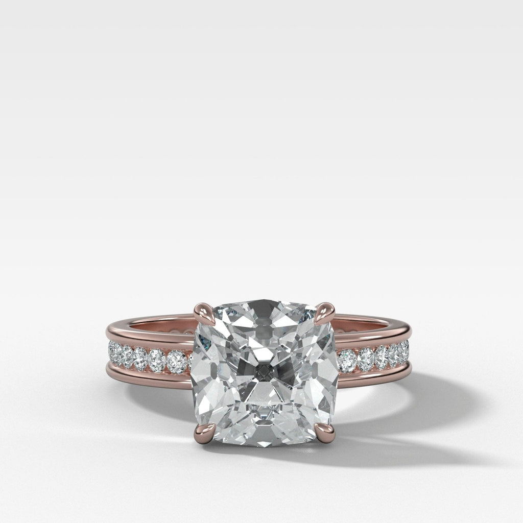 Petite Channel Set Engagement Ring with Old Mine Cut Diamond