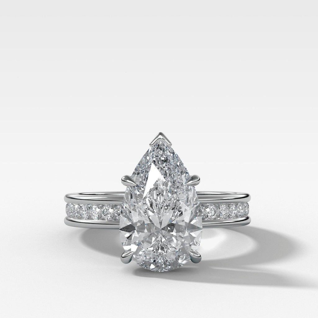 Petite Channel Set Engagement Ring with Pear Cut Diamond