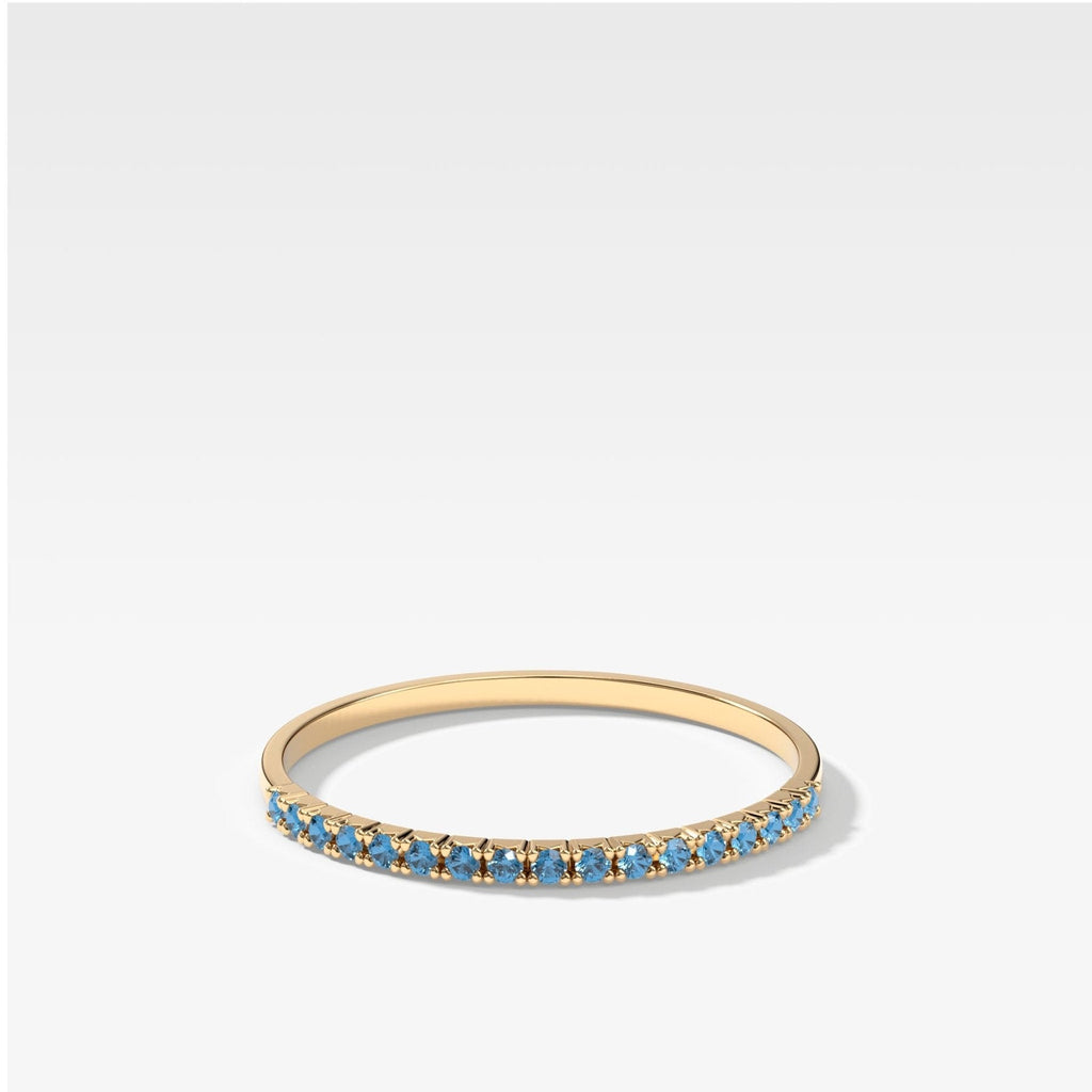 Petite French Pavé Wedding Band With Aquamarine