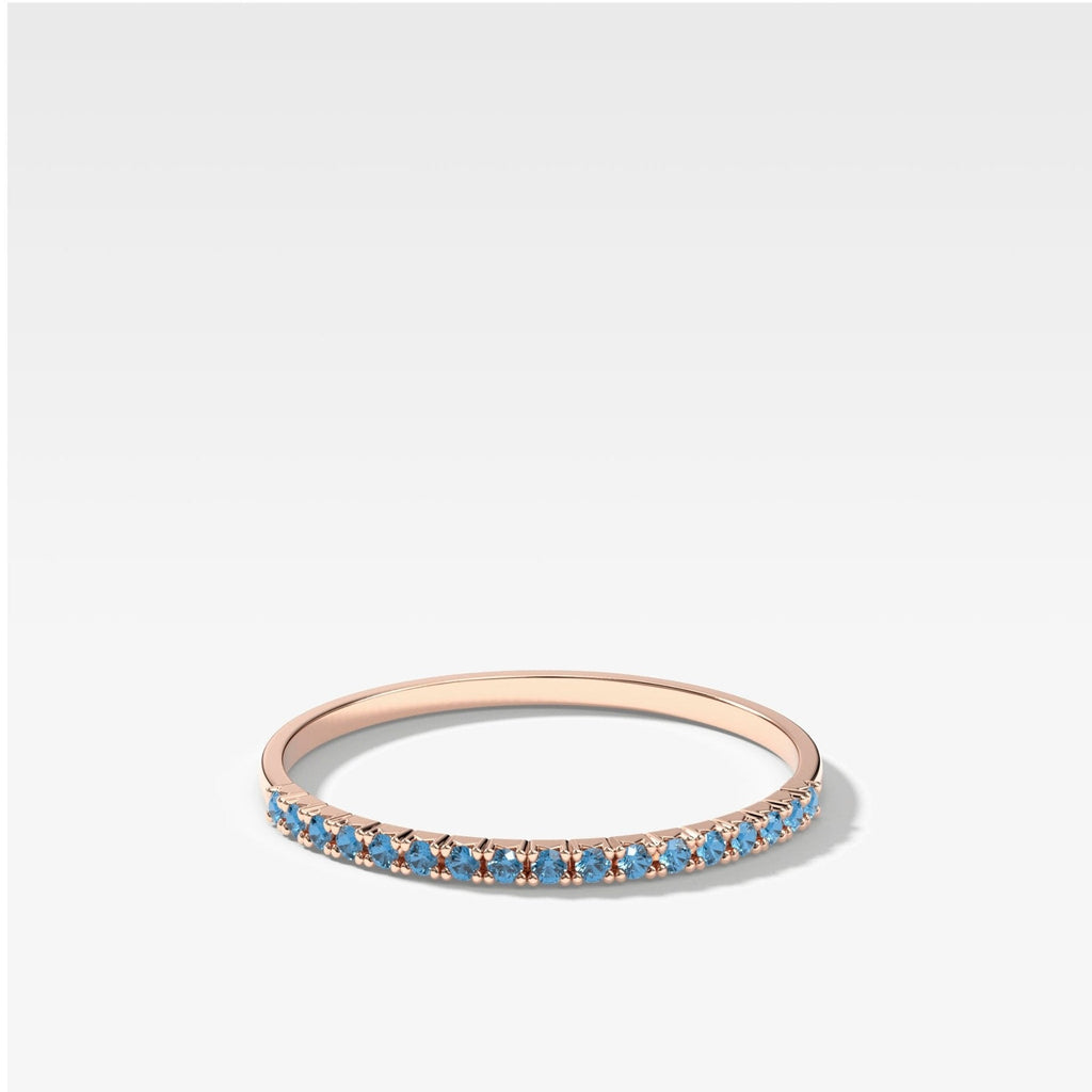 Petite French Pavé Wedding Band With Aquamarine
