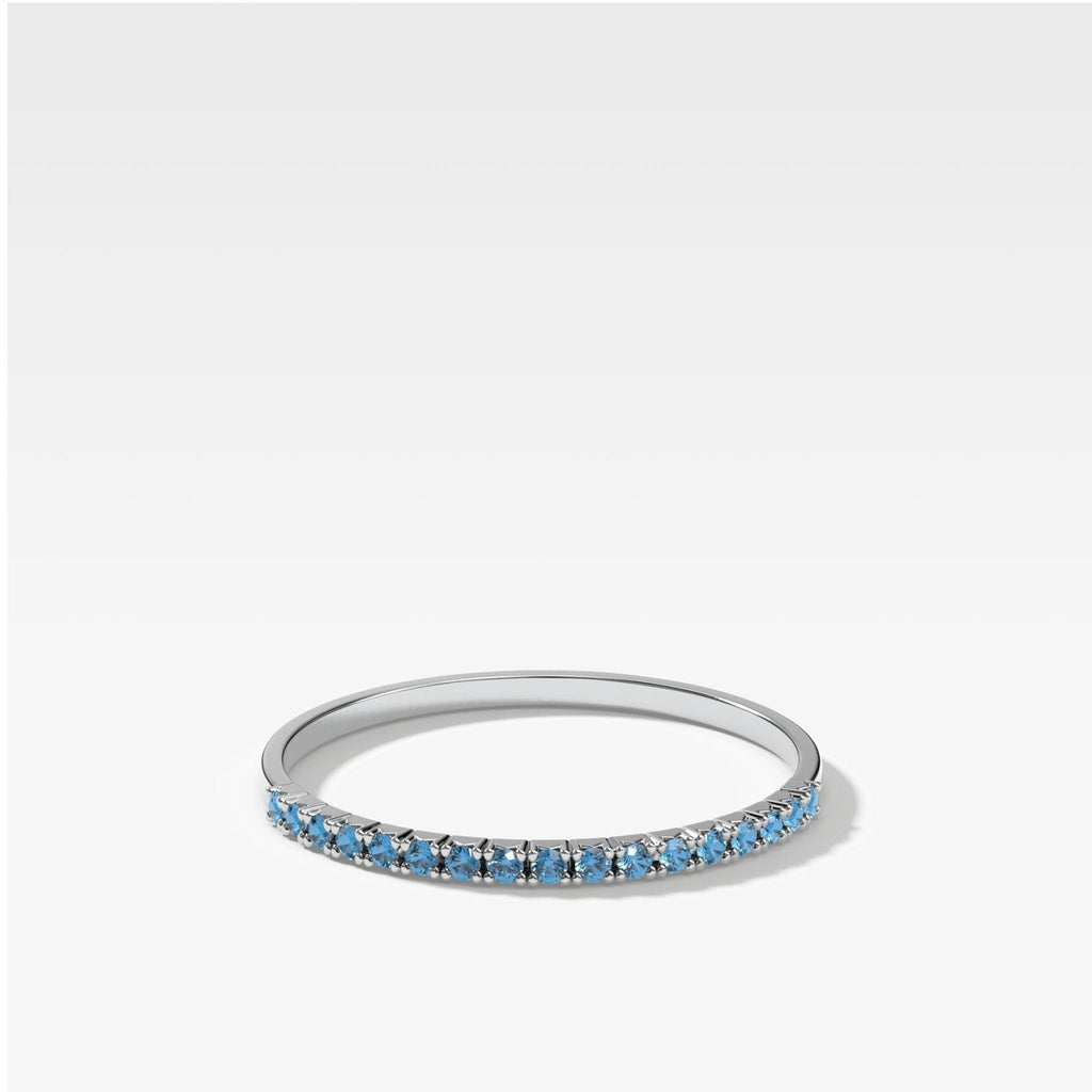 Petite French Pavé Wedding Band With Aquamarine