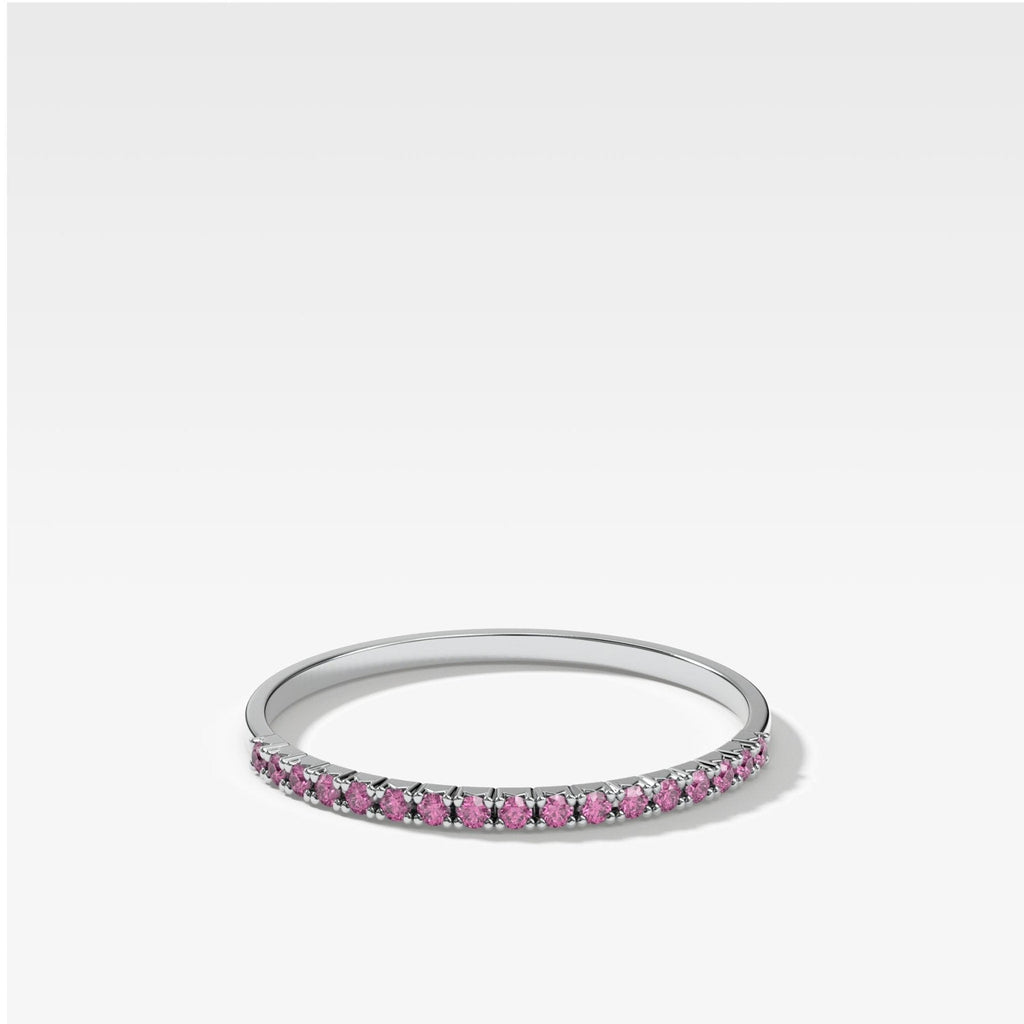 Petite French Pavé Wedding Band With Pink Sapphires
