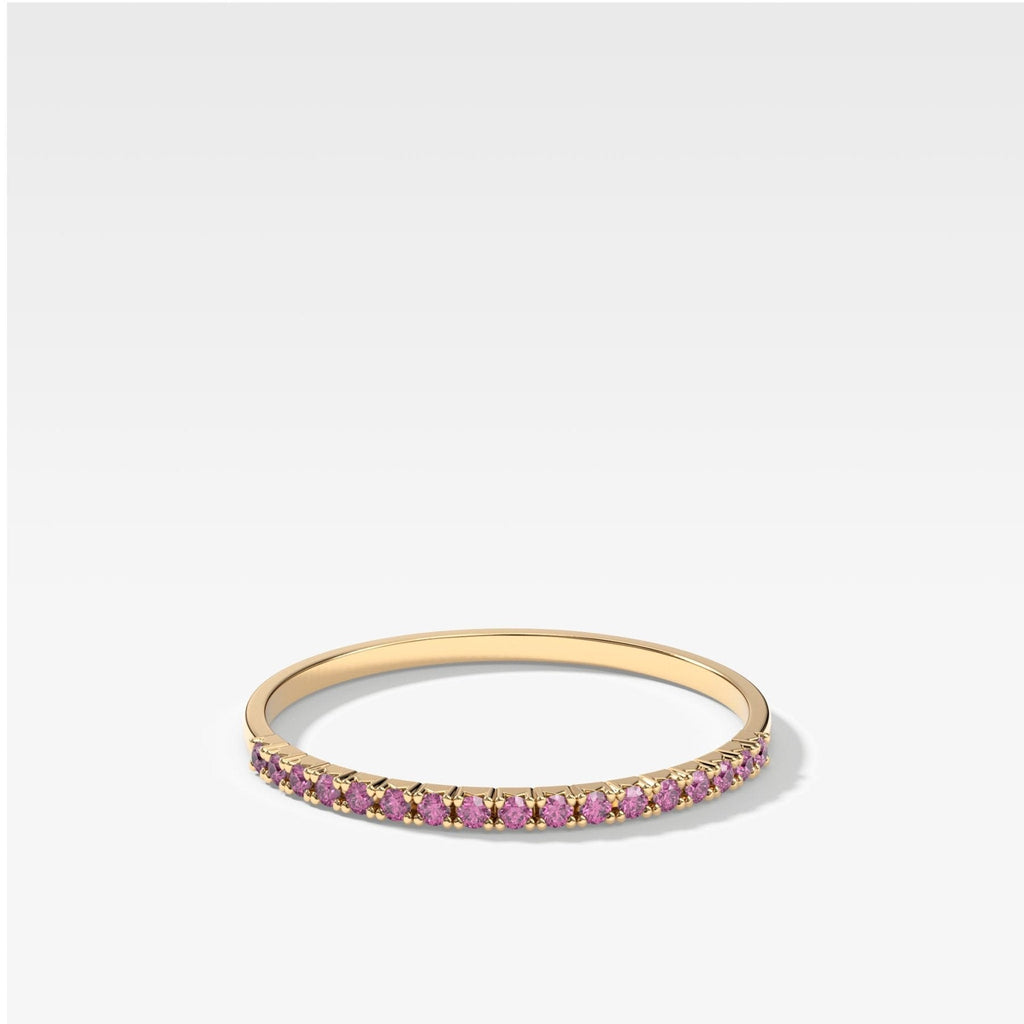 Petite French Pavé Wedding Band With Pink Sapphires