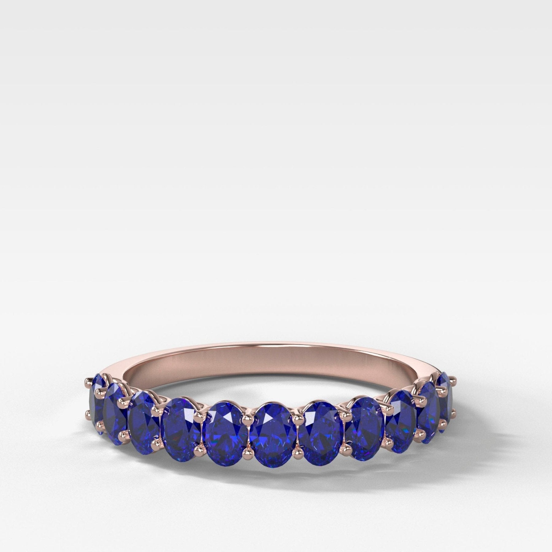 Petite Shared Prong Wedding Band with Blue Sapphire Oval Gemstones