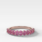 Petite Shared Prong Wedding Band with Pink Sapphire Oval Gemstones