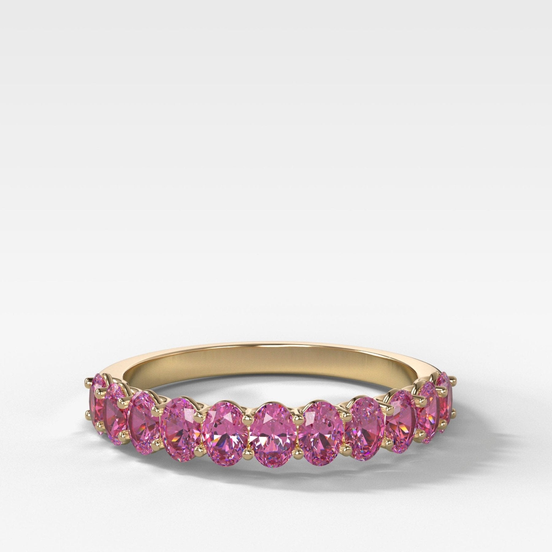 Petite Shared Prong Wedding Band with Pink Sapphire Oval Gemstones Main image
