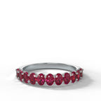 Petite Shared Prong Wedding Band with Red Ruby Oval Gemstones
