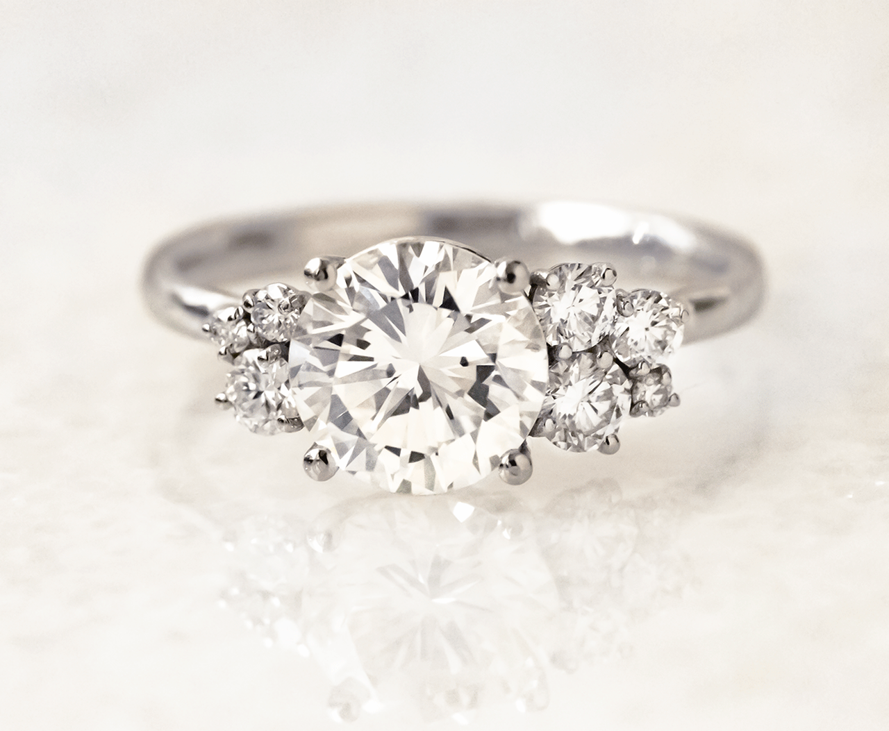 1.0 CT Round Cut Cluster Style Moissanite Engagement Ring